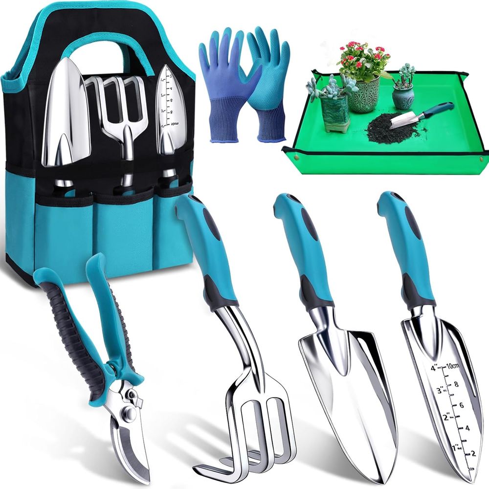 Trowel Garden Tools - Wytrzymały 7-częściowy zestaw narzędzi ogrodniczych, zawierający
